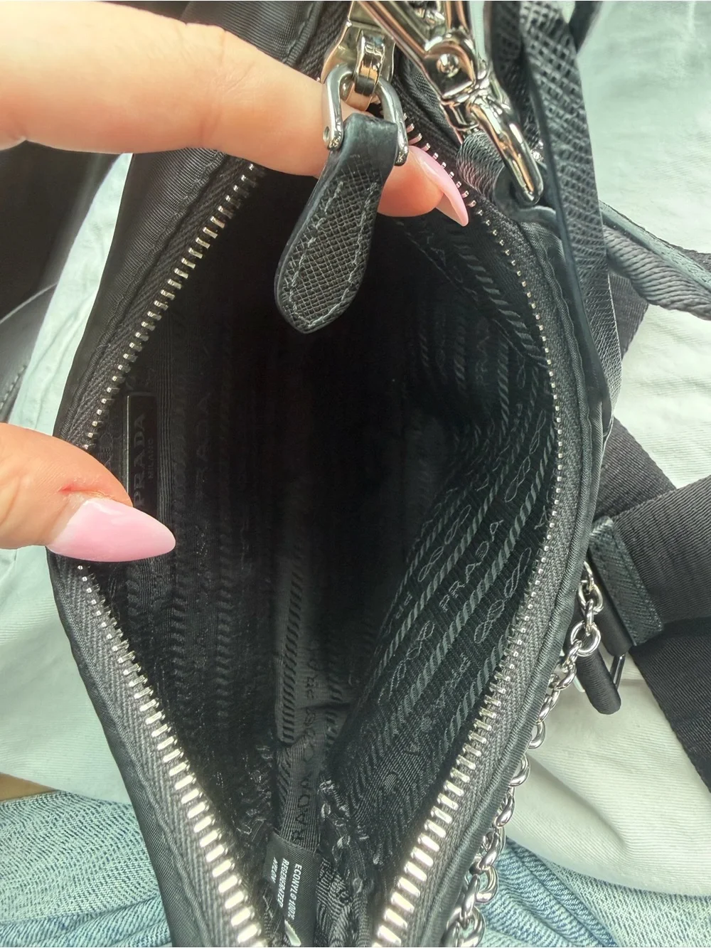 Prada Black Nylon Shoulder Bag with Silver Hardware